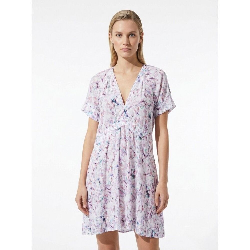 IRO Bago Dress 36 US 4 Small Abstract Print Pink Purple Sheer Mini Shift Revolve - Picture 2 of 9